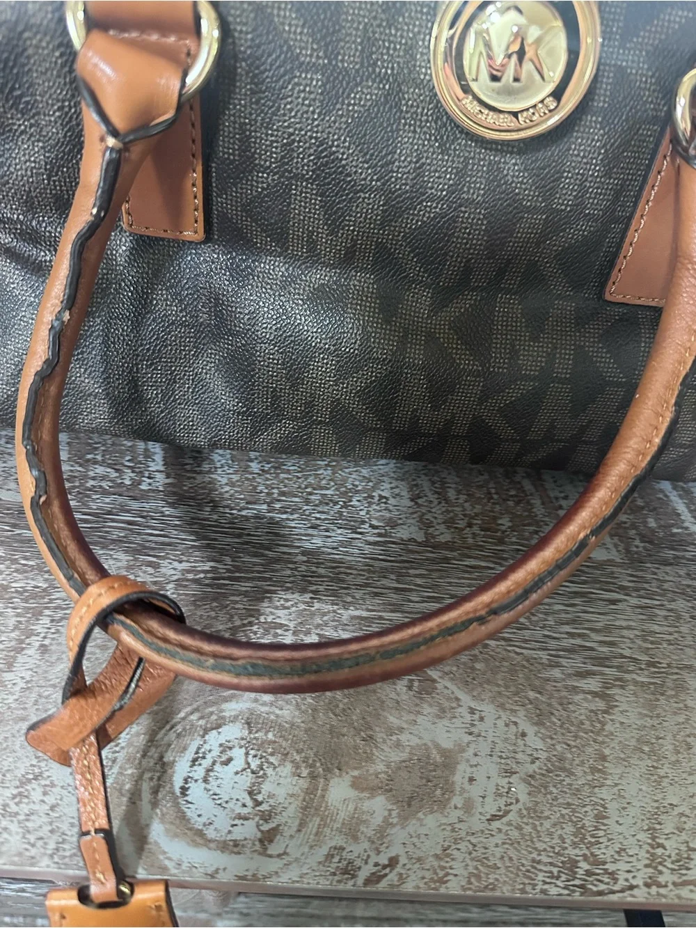 Michael Kors Brown and Tan Logo Tote Satchel
